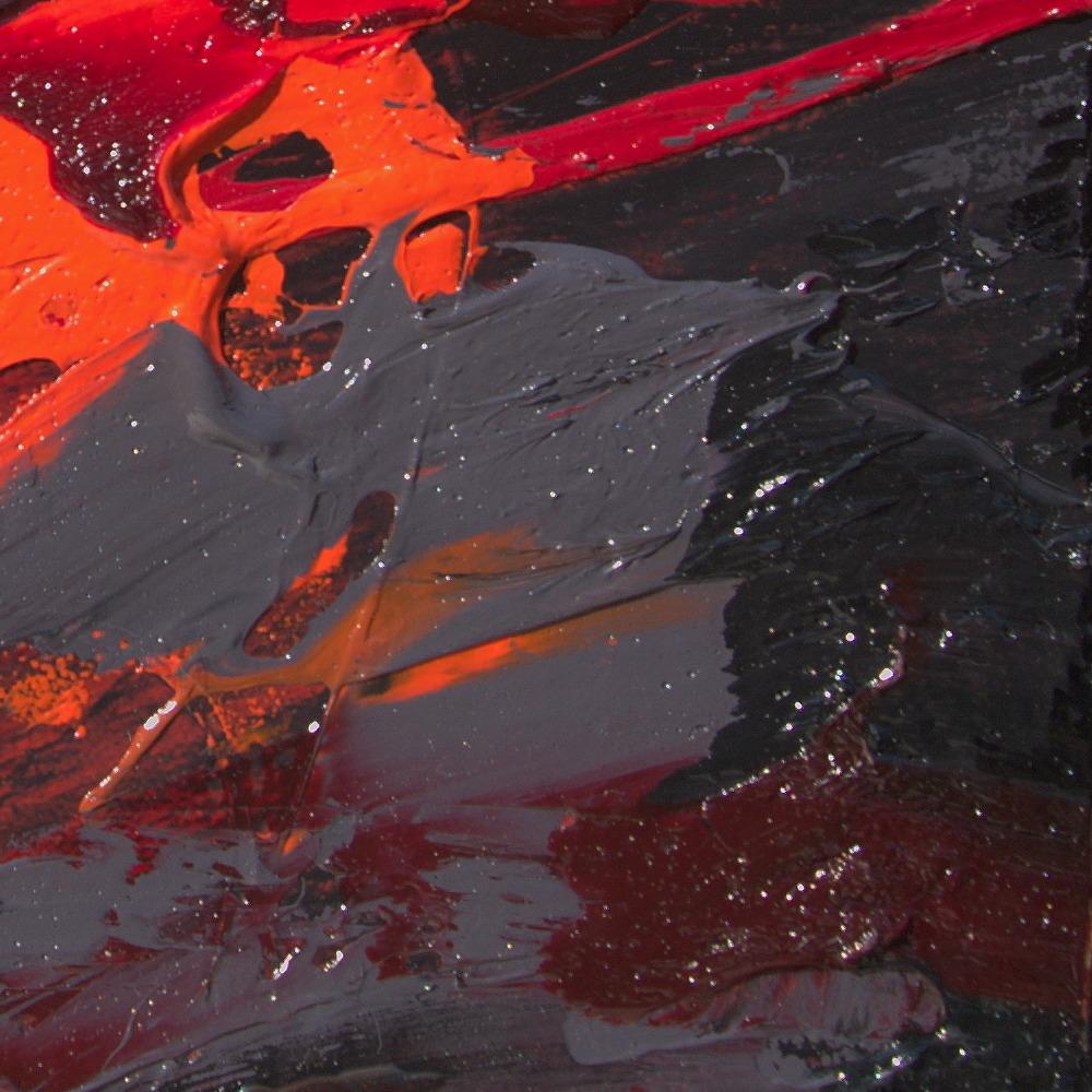Small Deep Red Orange Black and Grey Squared Abstract Oil Painting 5
