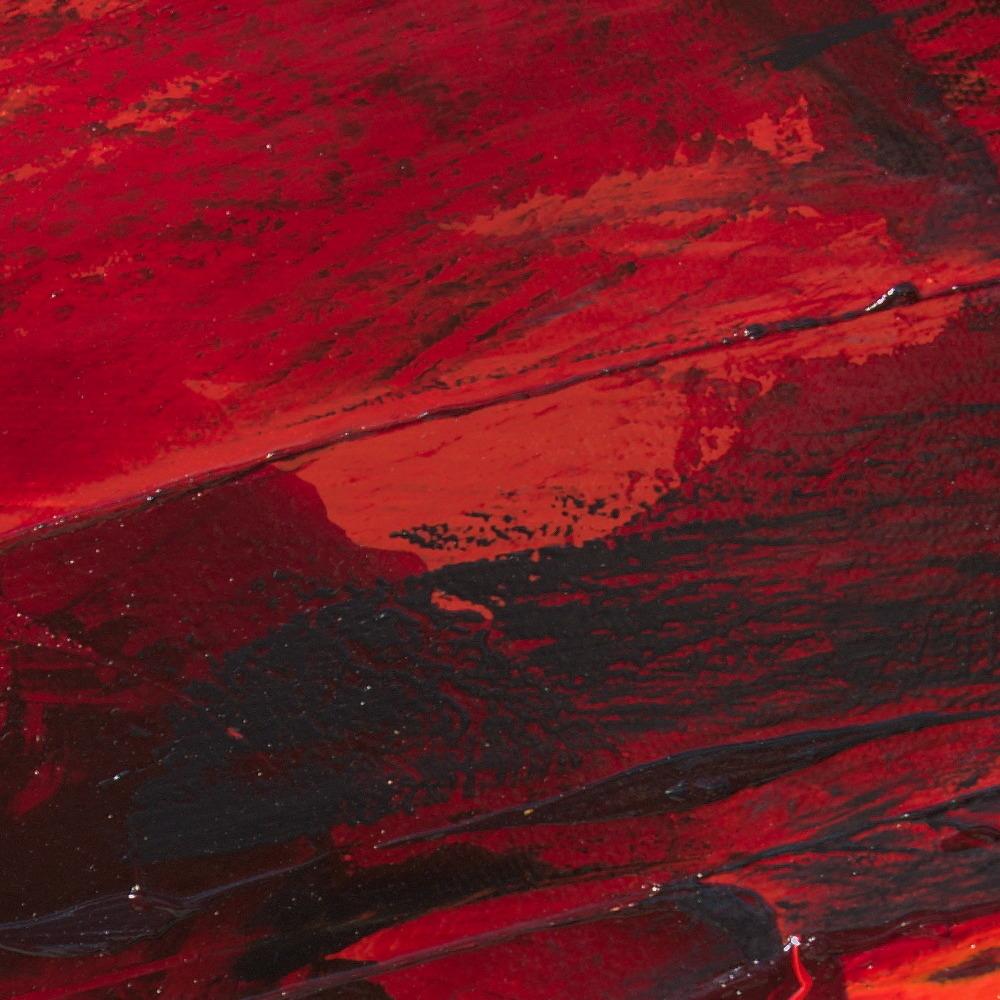 Petite peinture à l'huile abstraite carrée rouge foncé, orange, noir et gris en vente 1