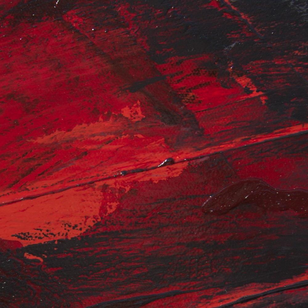 Petite peinture à l'huile abstraite carrée rouge foncé, orange, noir et gris en vente 2