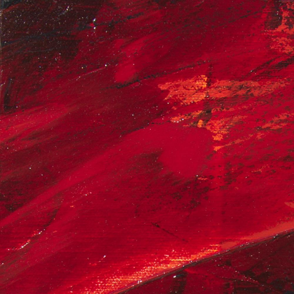 Petite peinture à l'huile abstraite carrée rouge foncé, orange, noir et gris en vente 3