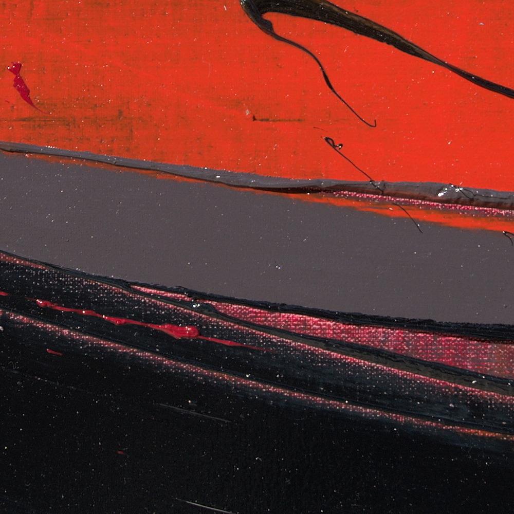 Petite peinture à l'huile abstraite carrée orange et noire avec tache de saut en vente 6