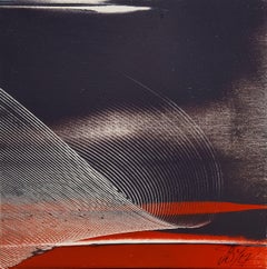 Abstrakte Landschaft, Ölgemälde in Rot, Schwarz und Weiß, rot