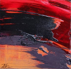 Small Red Orange Black and Grey Abstract Landscape Squared Oil Painting