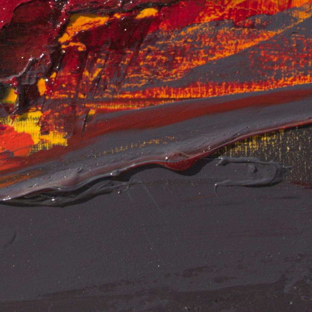 Kleine rote, orange, gelbe, graue und schwarze abstrakte Landschaft Ölgemälde im Angebot 5