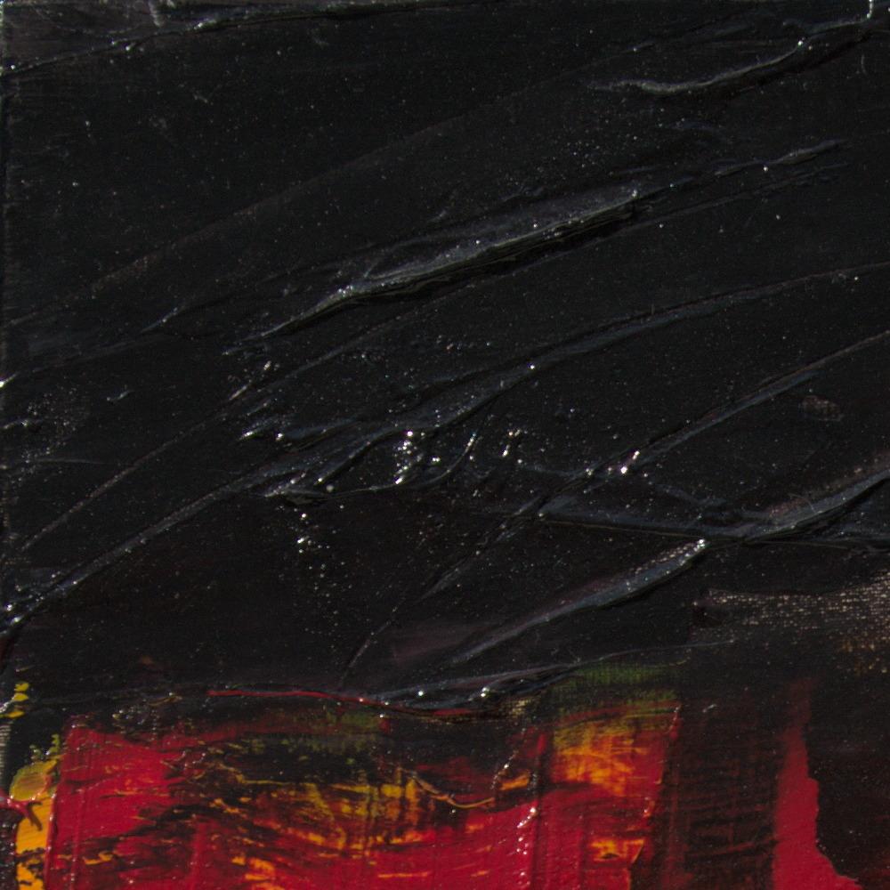 Kleine rote, orange, gelbe, graue und schwarze abstrakte Landschaft Ölgemälde im Angebot 9