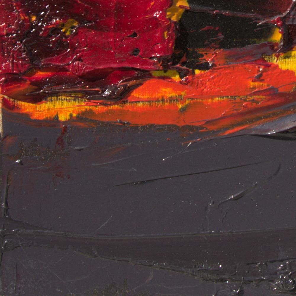 Kleine rote, orange, gelbe, graue und schwarze abstrakte Landschaft Ölgemälde im Angebot 11