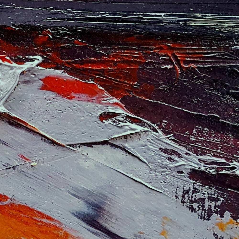 Industrielle Farben Orange Grau Dunkel Abstrakt Landschaft Ölgemälde im Vintage-Stil im Angebot 7