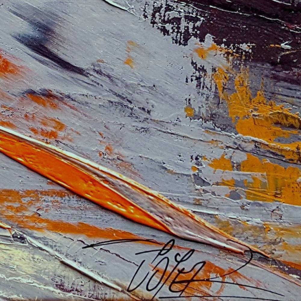 Industrielle Farben Orange Grau Dunkel Abstrakt Landschaft Ölgemälde im Vintage-Stil im Angebot 10