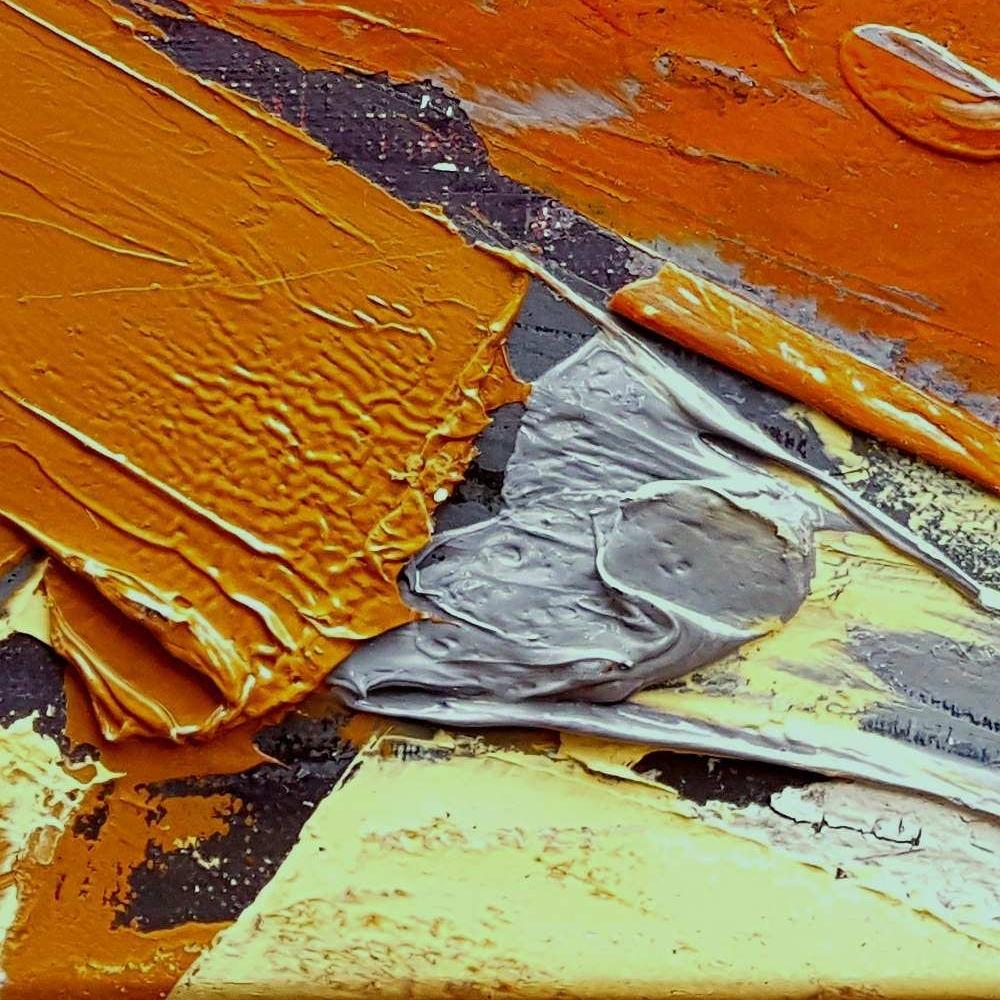 Industrielle Farben Orange Grau Dunkel Abstrakt Landschaft Ölgemälde im Vintage-Stil im Angebot 11