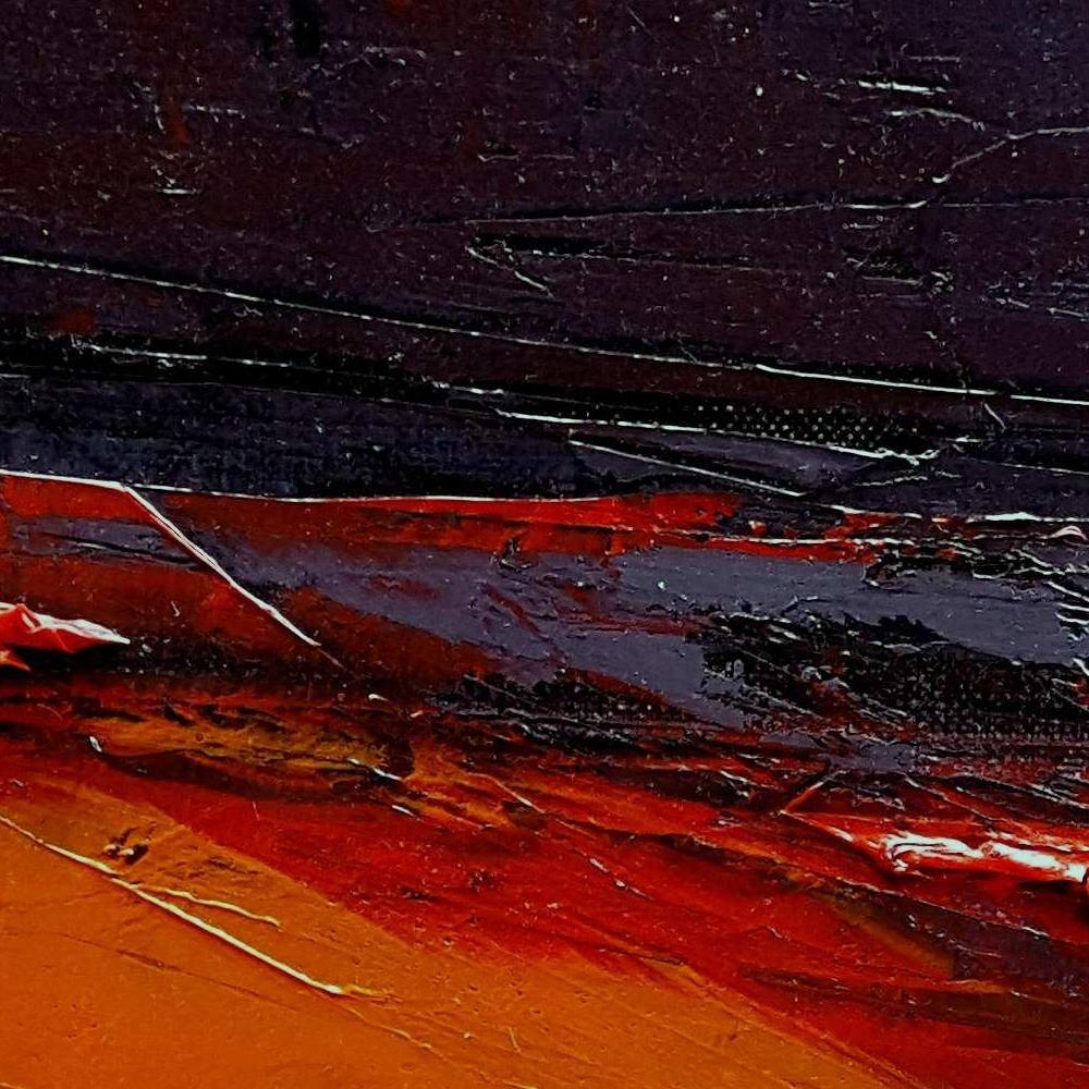 Industrielle Farben Orange Grau Dunkel Abstrakt Landschaft Ölgemälde im Vintage-Stil im Angebot 1
