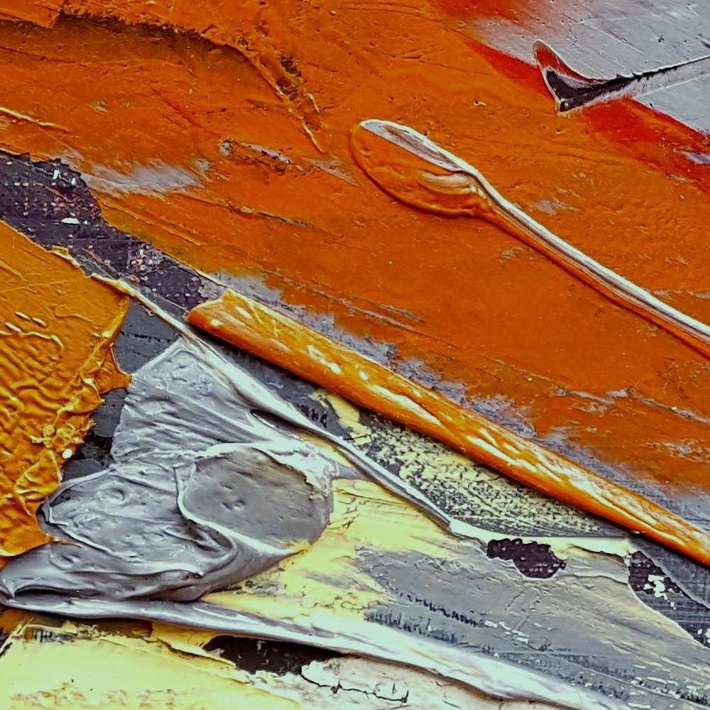 Industrielle Farben Orange Grau Dunkel Abstrakt Landschaft Ölgemälde im Vintage-Stil im Angebot 3