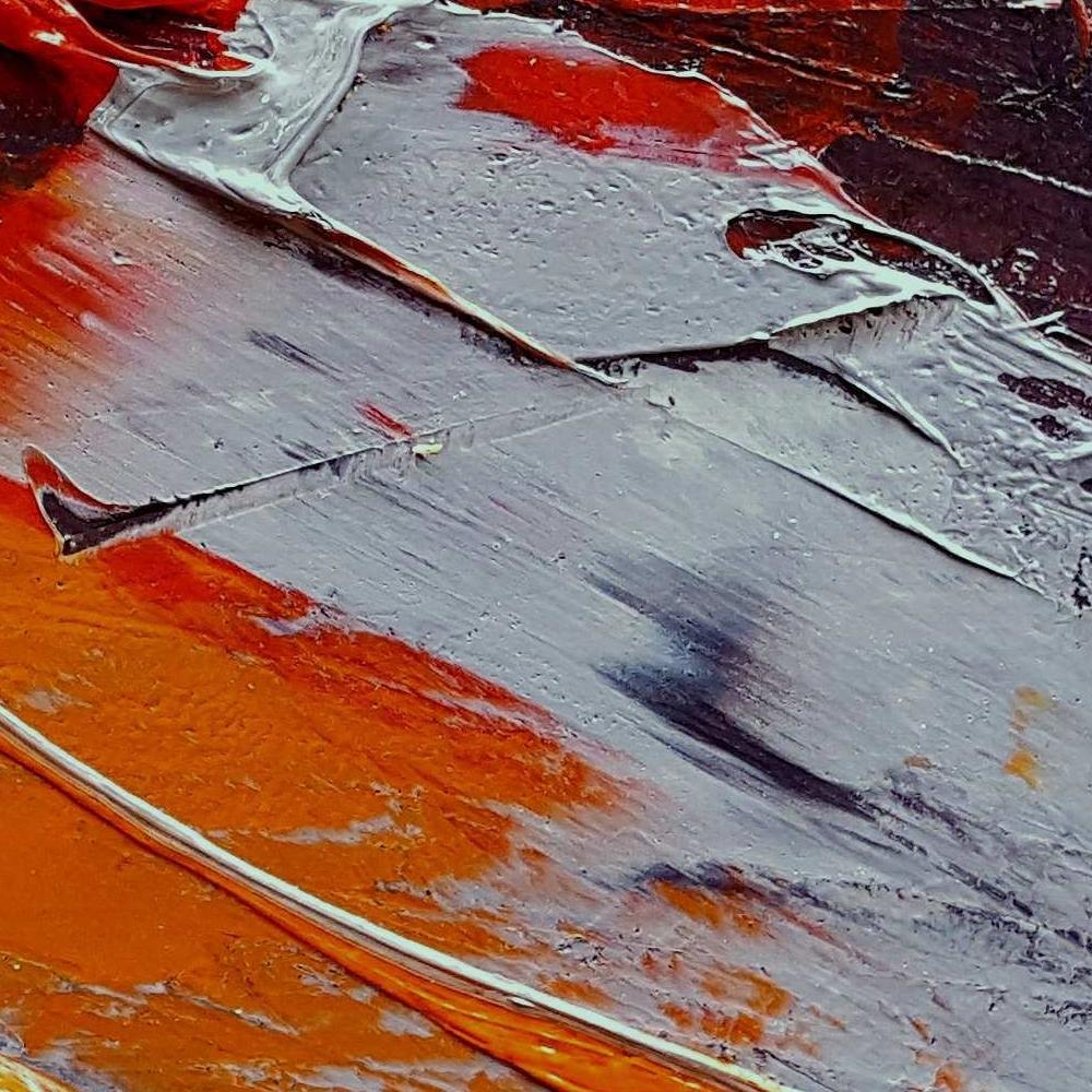 Industrielle Farben Orange Grau Dunkel Abstrakt Landschaft Ölgemälde im Vintage-Stil im Angebot 6