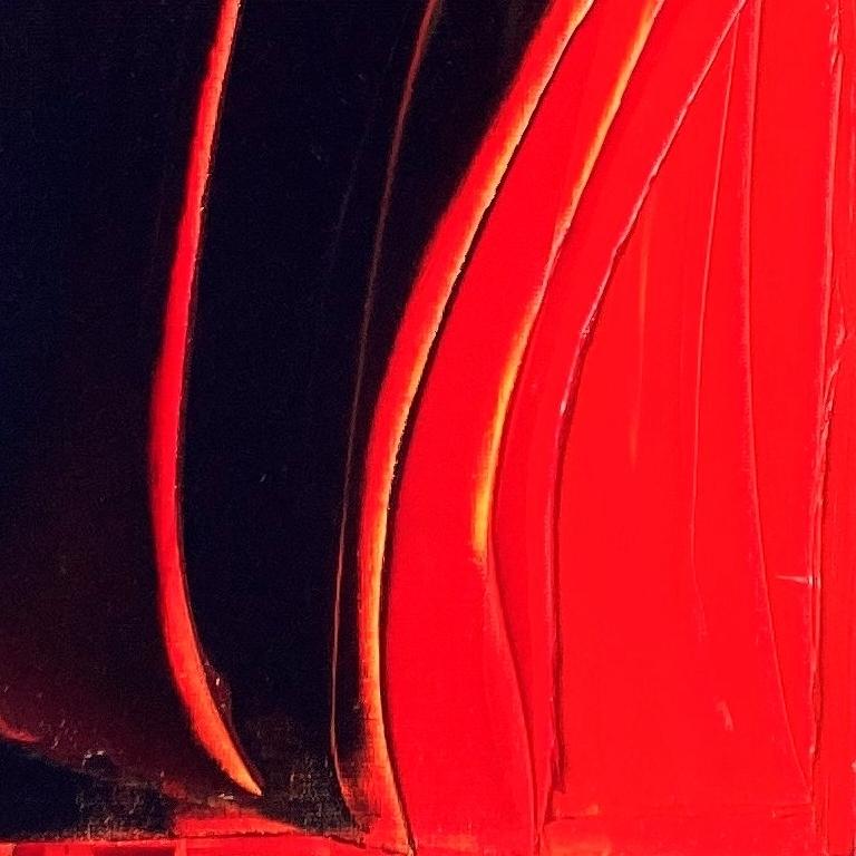 Passione vulcanica: Pittura ad olio astratta rossa e nera di Jean Soyer in vendita 9