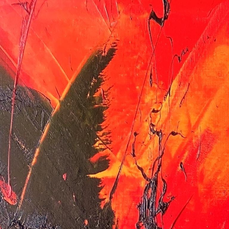 Passione vulcanica: Pittura ad olio astratta rossa e nera di Jean Soyer in vendita 12