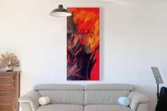 Volcanic Passion: Abstract Red and Black Oil Painting by Jean Soyer