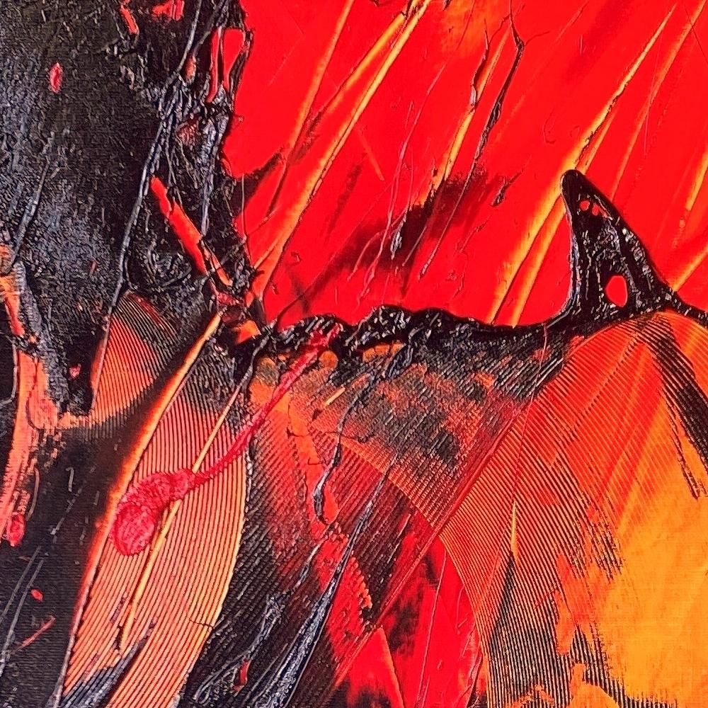 Passione vulcanica: Pittura ad olio astratta rossa e nera di Jean Soyer in vendita 2