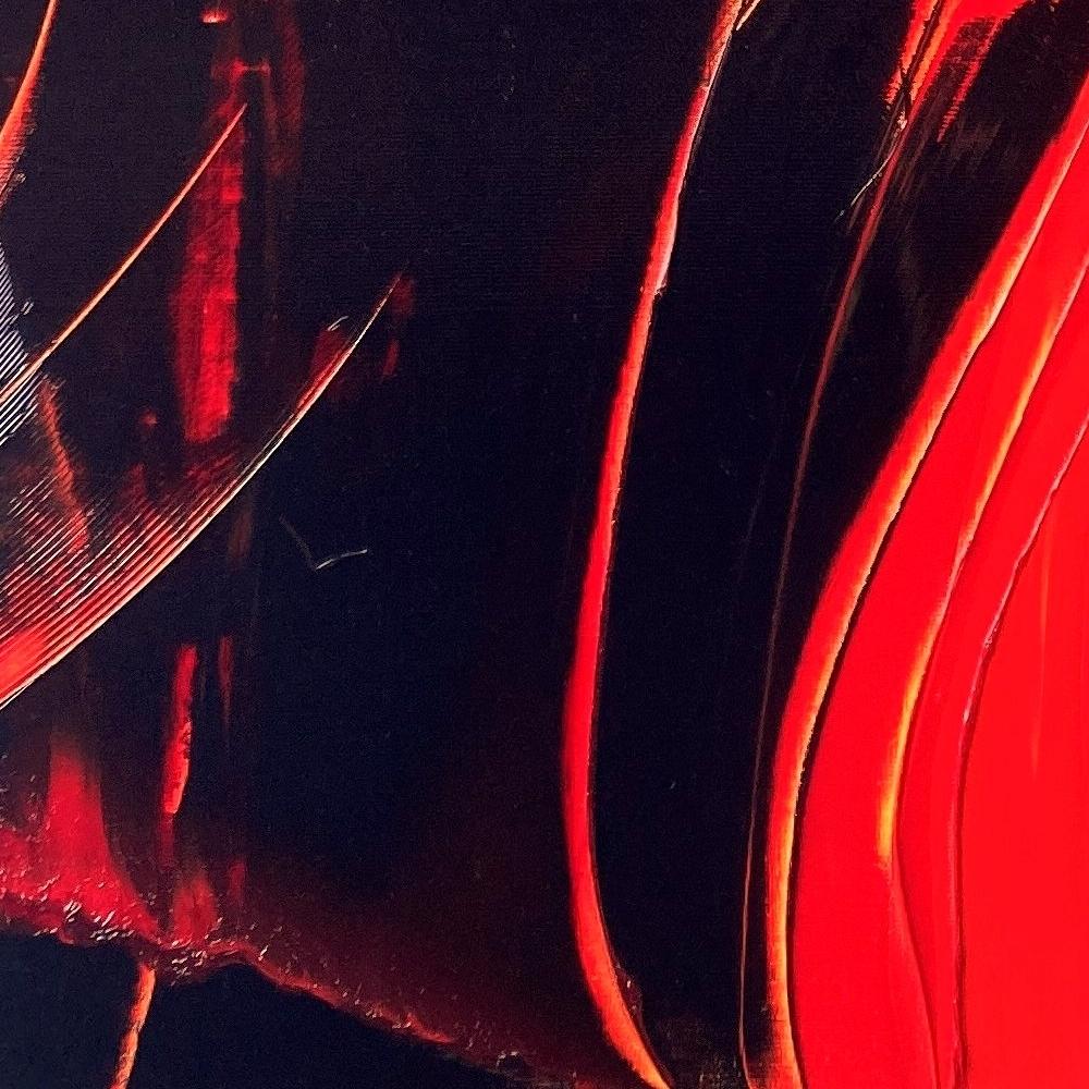 Passione vulcanica: Pittura ad olio astratta rossa e nera di Jean Soyer in vendita 3