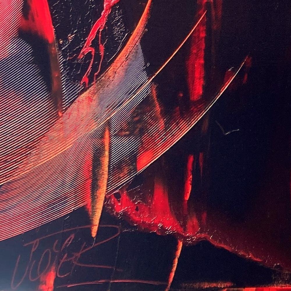 Passione vulcanica: Pittura ad olio astratta rossa e nera di Jean Soyer in vendita 4