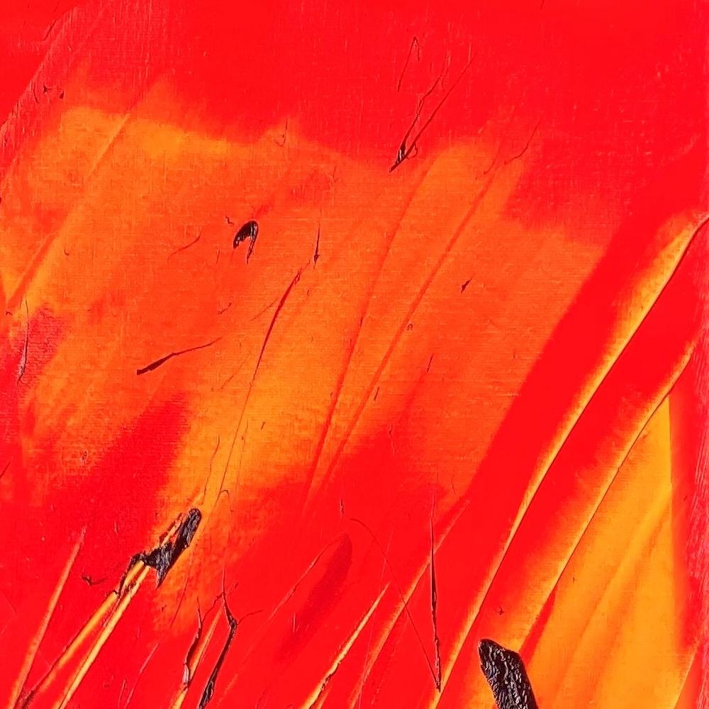 Passione vulcanica: Pittura ad olio astratta rossa e nera di Jean Soyer in vendita 5