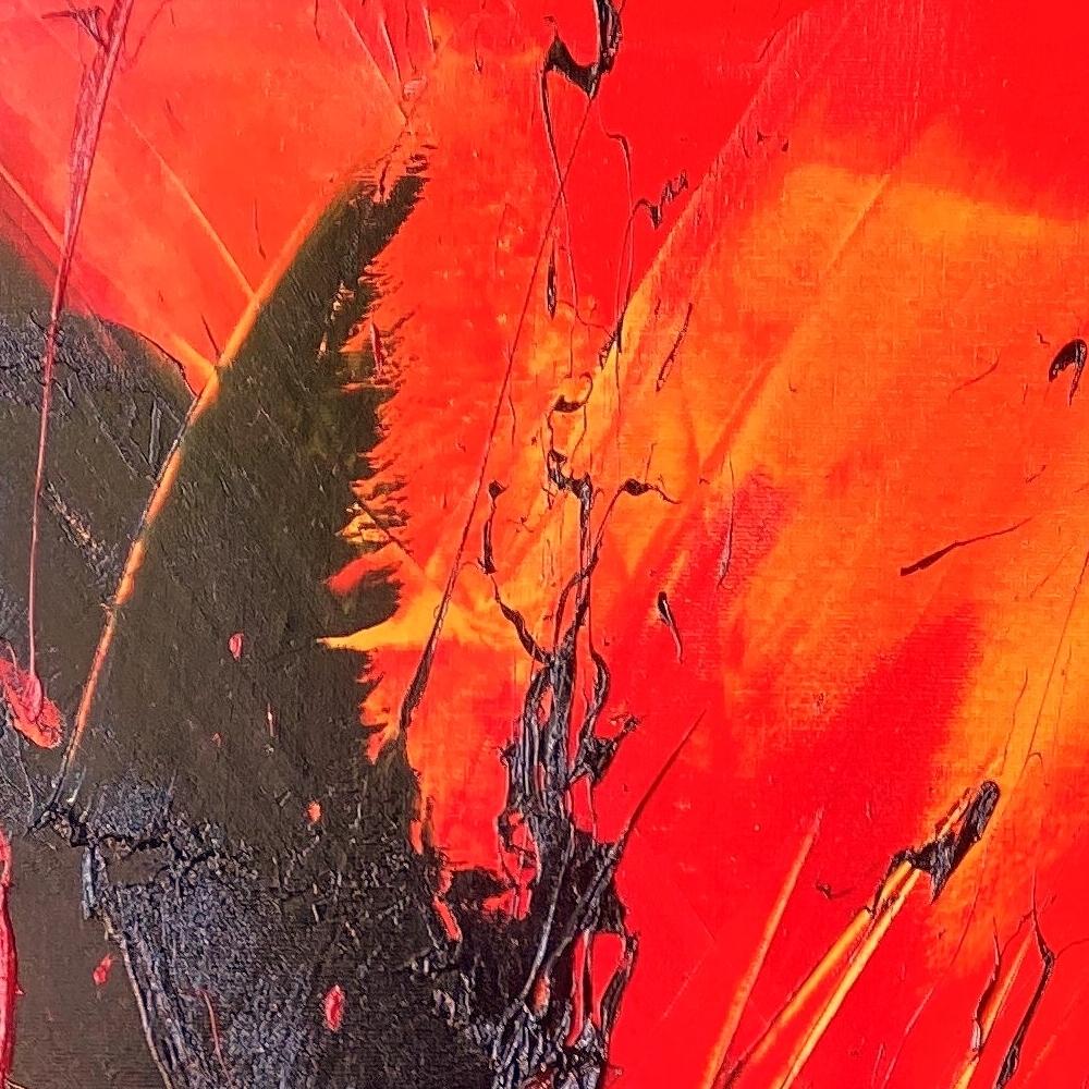 Passione vulcanica: Pittura ad olio astratta rossa e nera di Jean Soyer in vendita 6