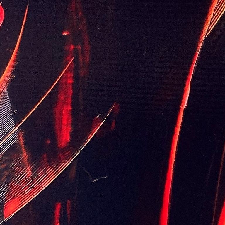 Passione vulcanica: Pittura ad olio astratta rossa e nera di Jean Soyer in vendita 7