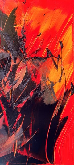 Passion volcanique : peinture à l'huile abstraite rouge et noire de Jean Soyer