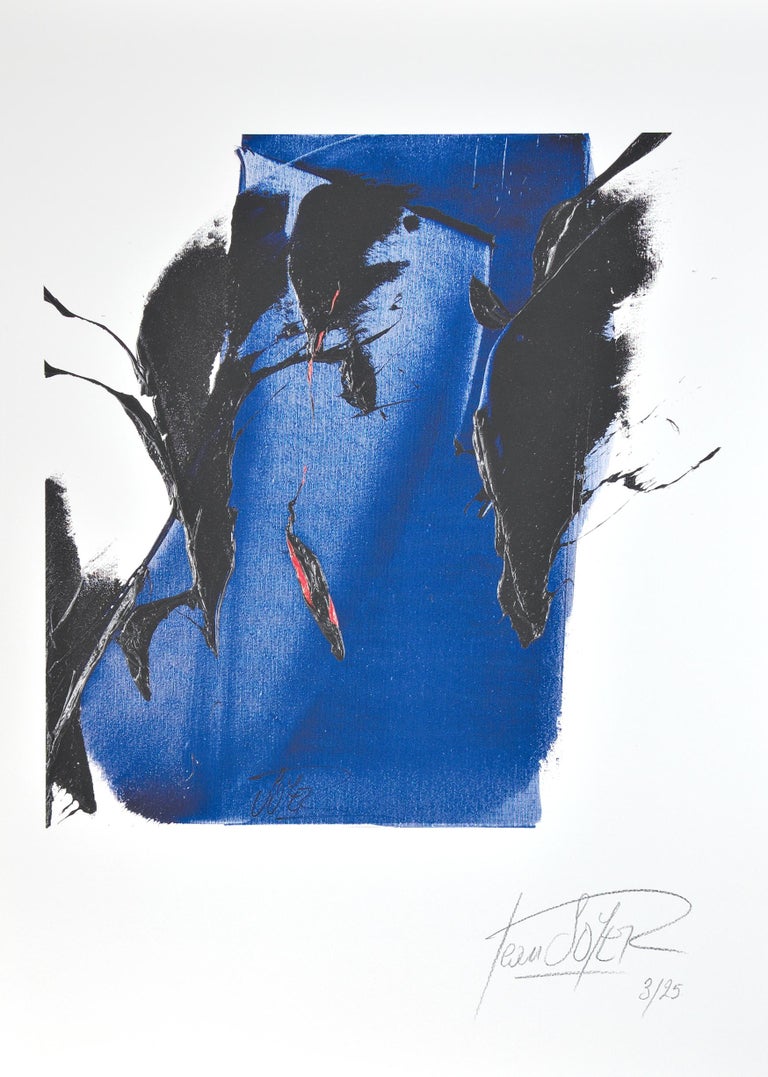 Jean Soyer Dark And Blue With Red On White Background Abstract