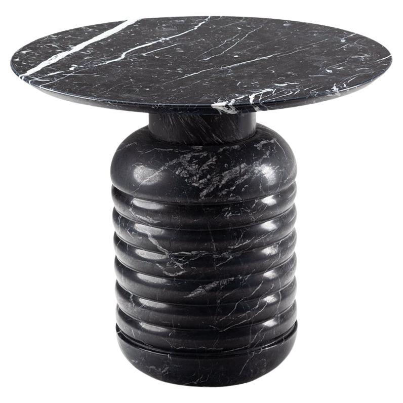 Jean Tall Side Table with Black Marble Base and Black Marble Top For Sale