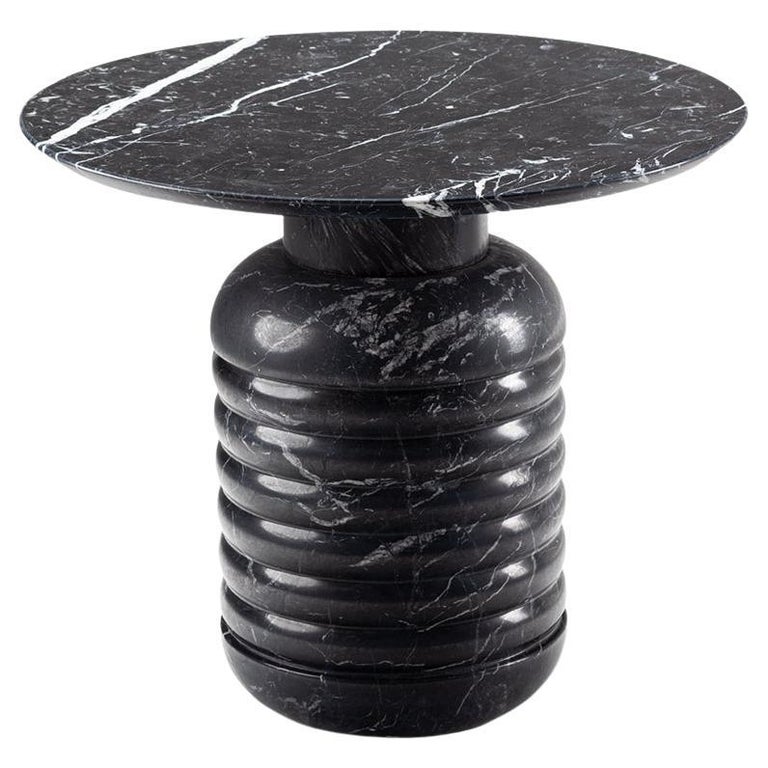 Jean Tall Side Table with Black Marble Base and Black Marble Top For