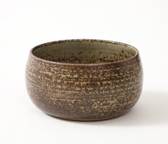 Jean Tessier Beige & Brown Stoneware Bowl, France, c. 1940-50, signed