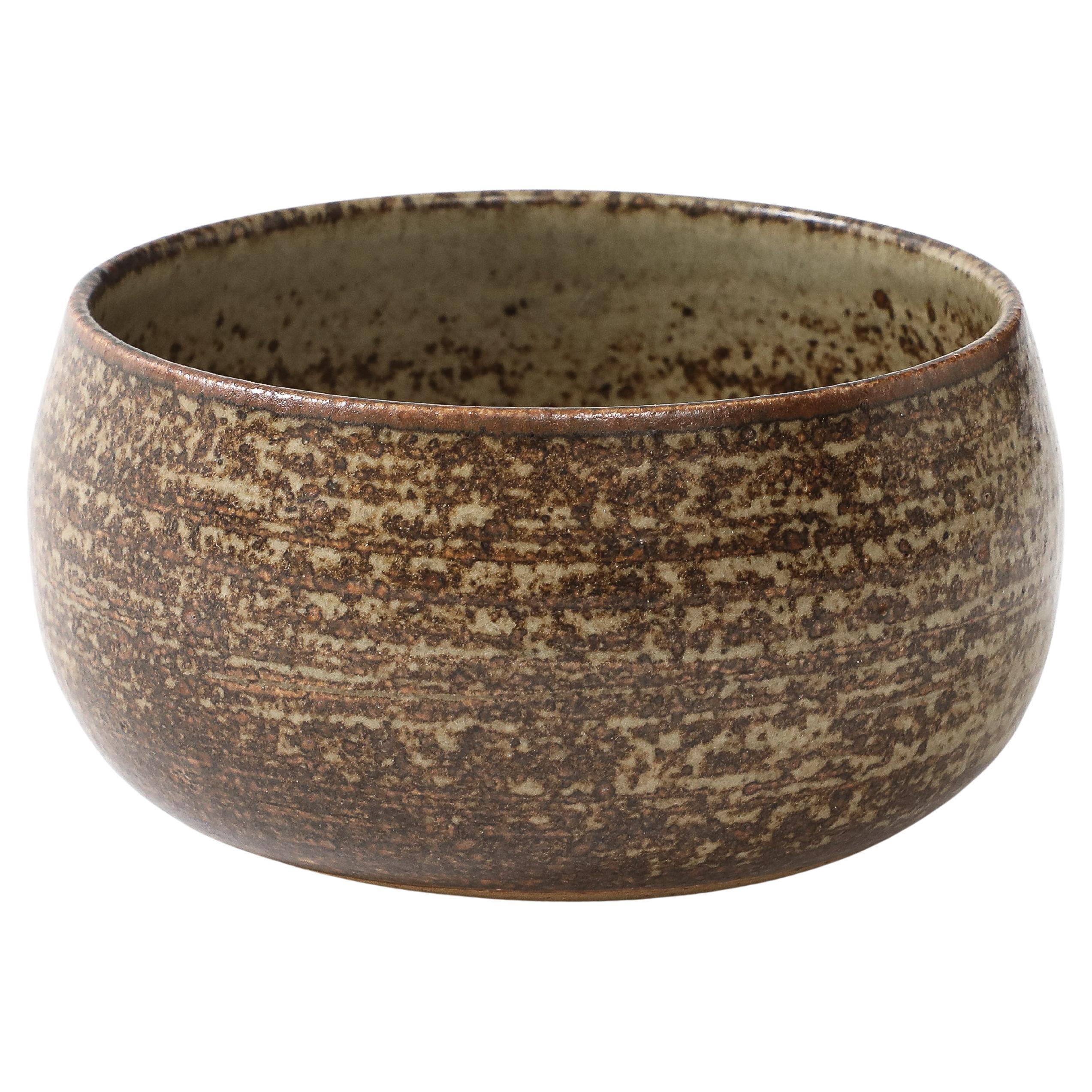 Jean Tessier Beige & Brown Stoneware Bowl, France, c. 1940-50, signed