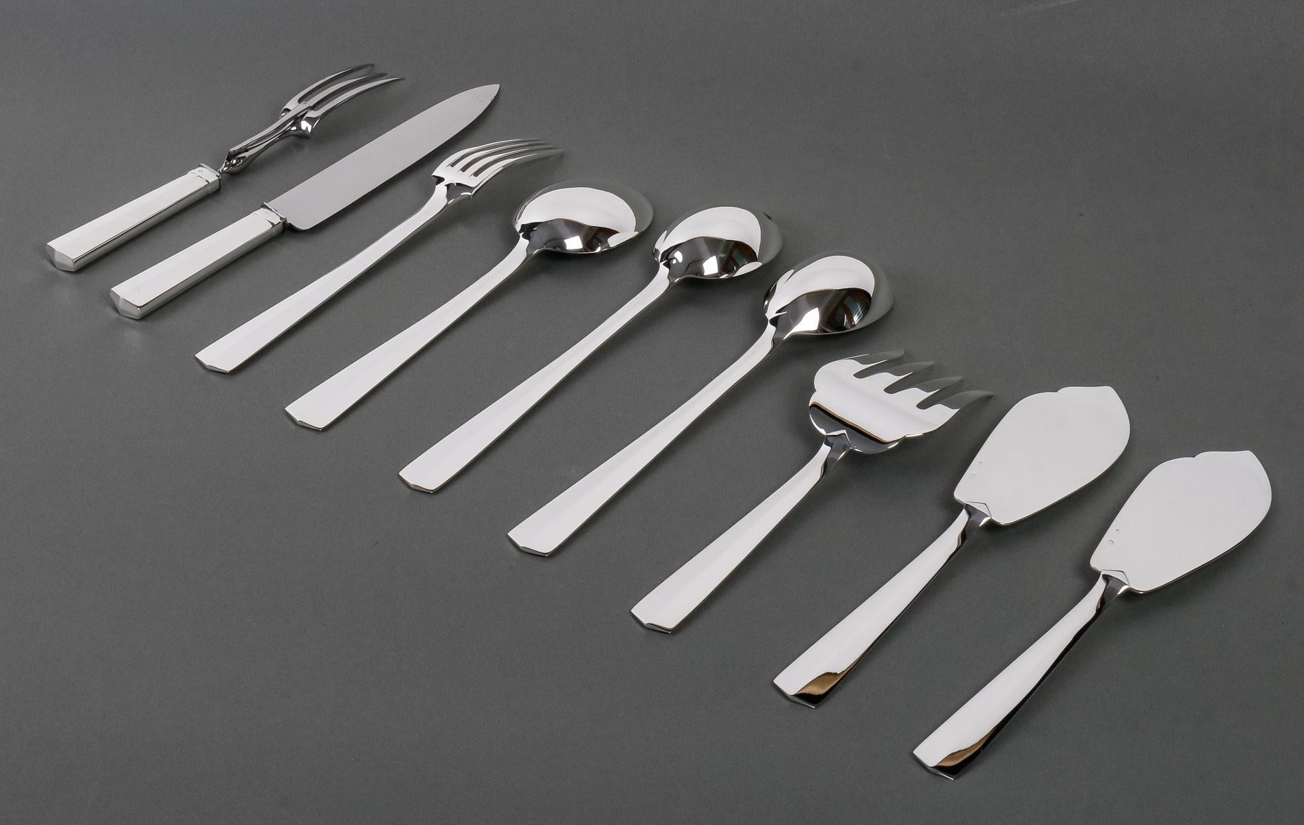 Jean Tetard - Art Deco Cutlery Flatware Set Nice Sterling Silver 152 Pieces For Sale 5