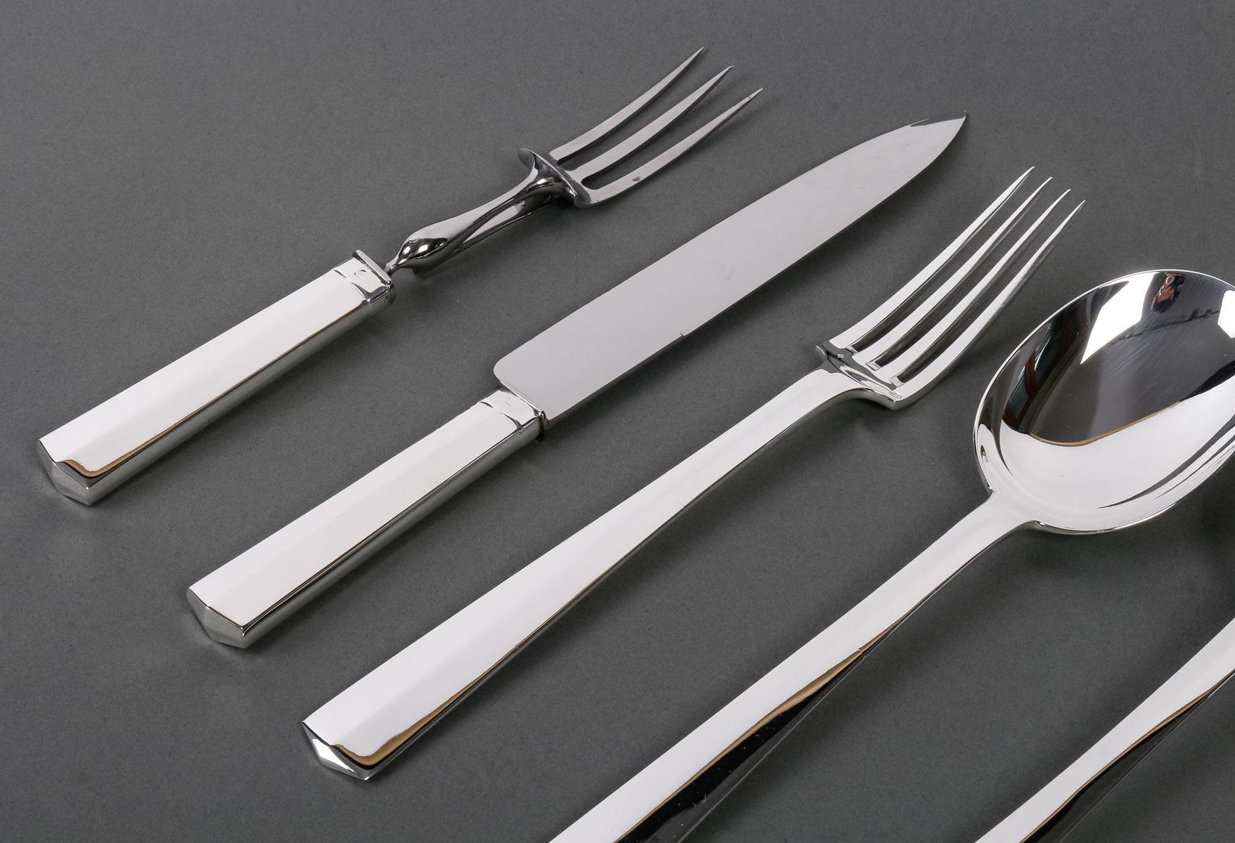 Jean Tetard - Art Deco Cutlery Flatware Set Nice Sterling Silver 152 Pieces en vente 4