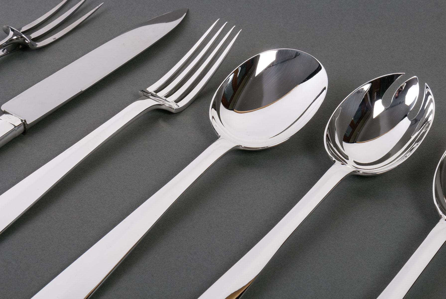 Jean Tetard - Art Deco Cutlery Flatware Set Nice Sterling Silver 152 Pieces For Sale 7