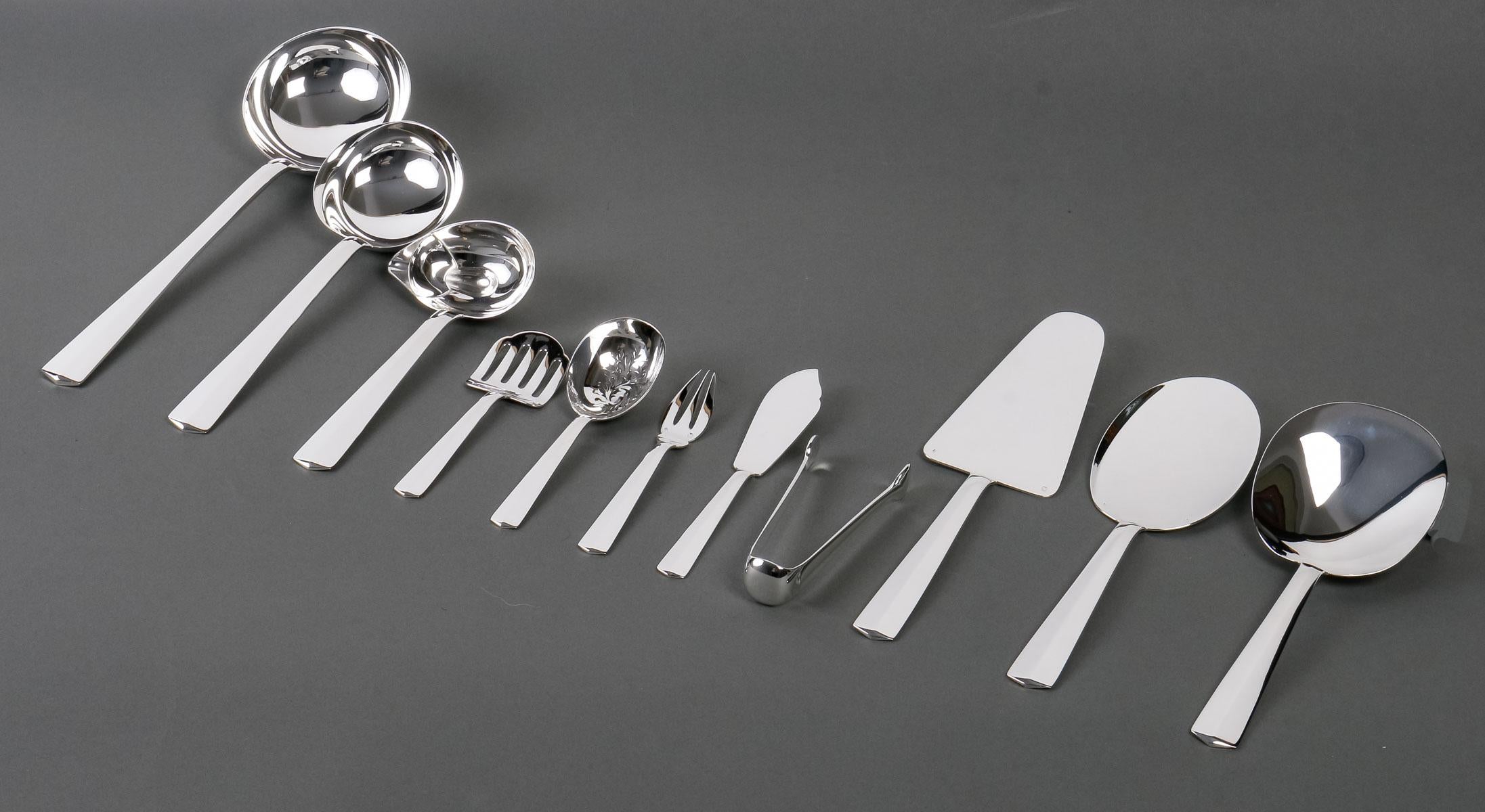 Jean Tetard - Art Deco Cutlery Flatware Set Nice Sterling Silver 152 Pieces For Sale 8