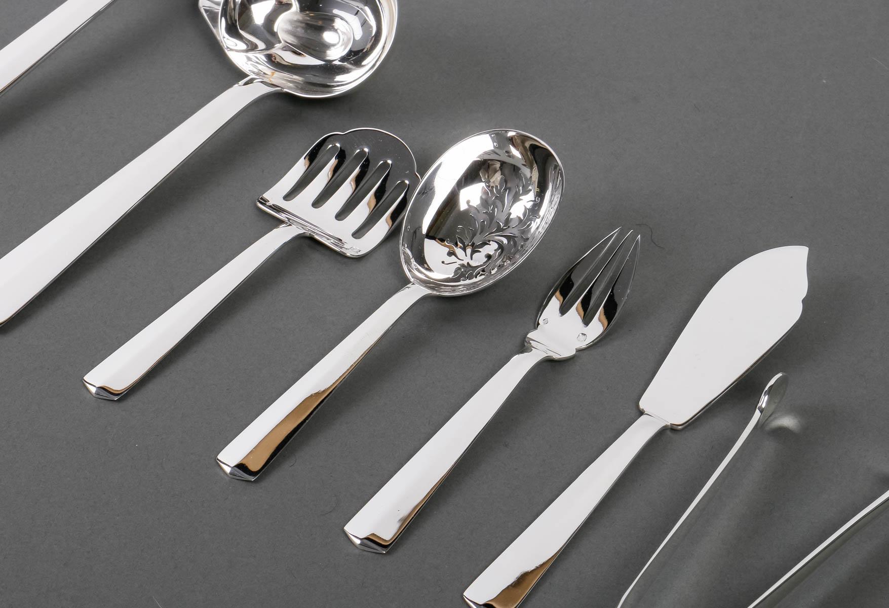 Jean Tetard - Art Deco Cutlery Flatware Set Nice Sterling Silver 152 Pieces For Sale 12