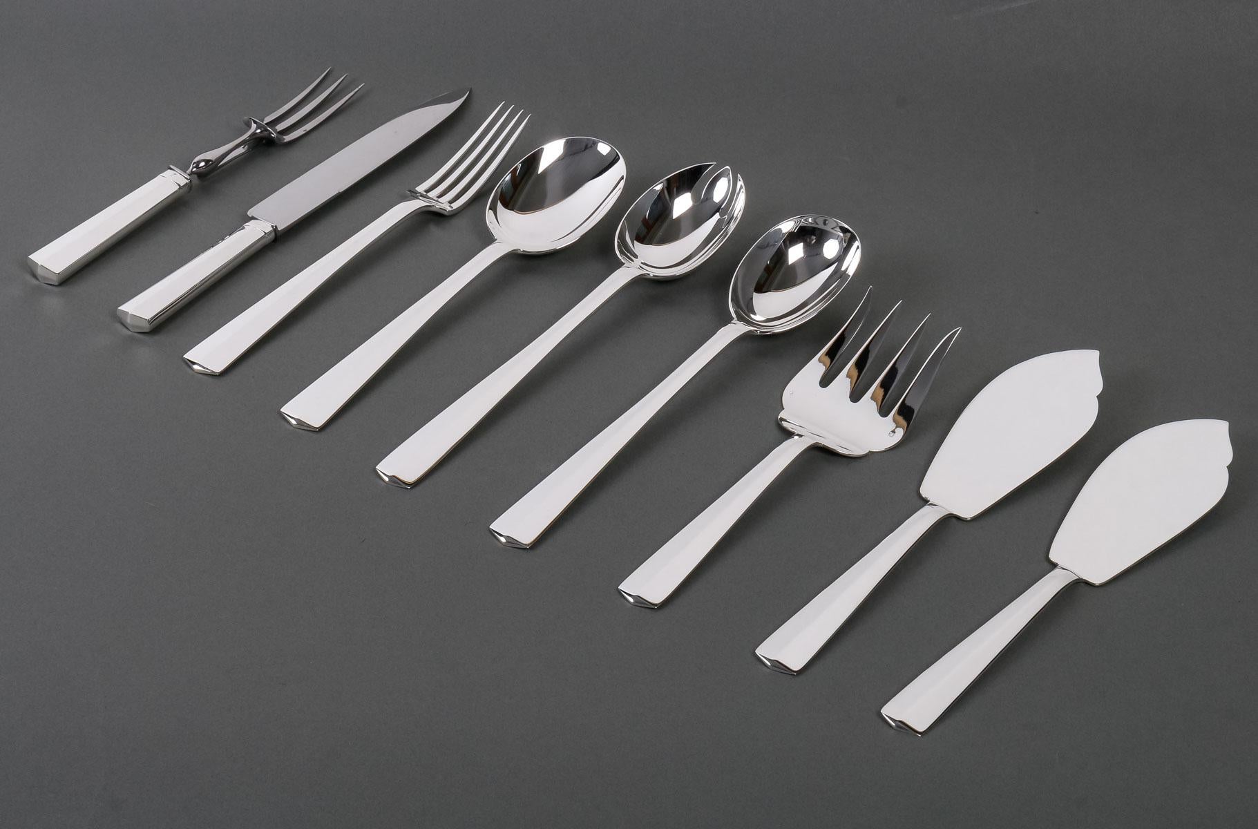 Jean Tetard - Art Deco Cutlery Flatware Set Nice Sterling Silver 152 Pieces For Sale 4