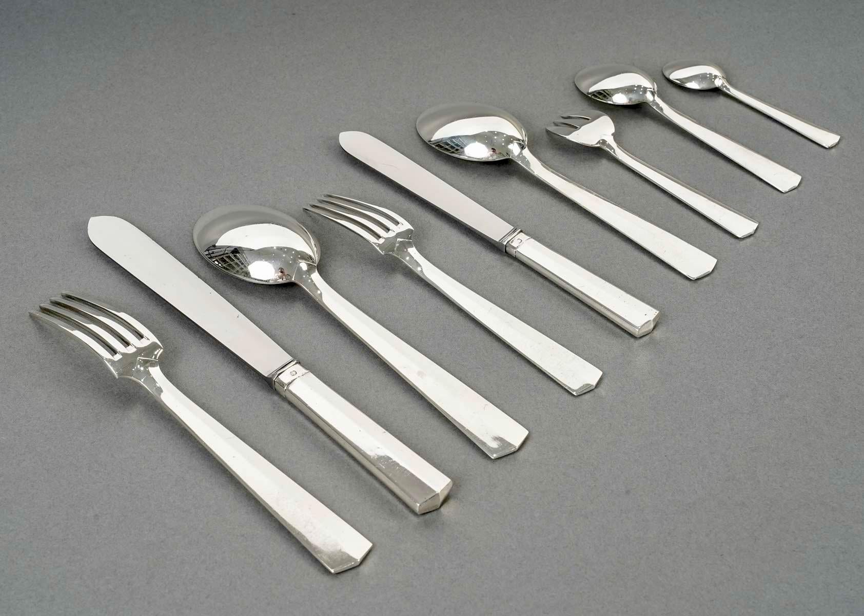 Jean Tetard Art Deco Modernist Cutlery Flatware Set Nice Sterling Silver 115Pces 6