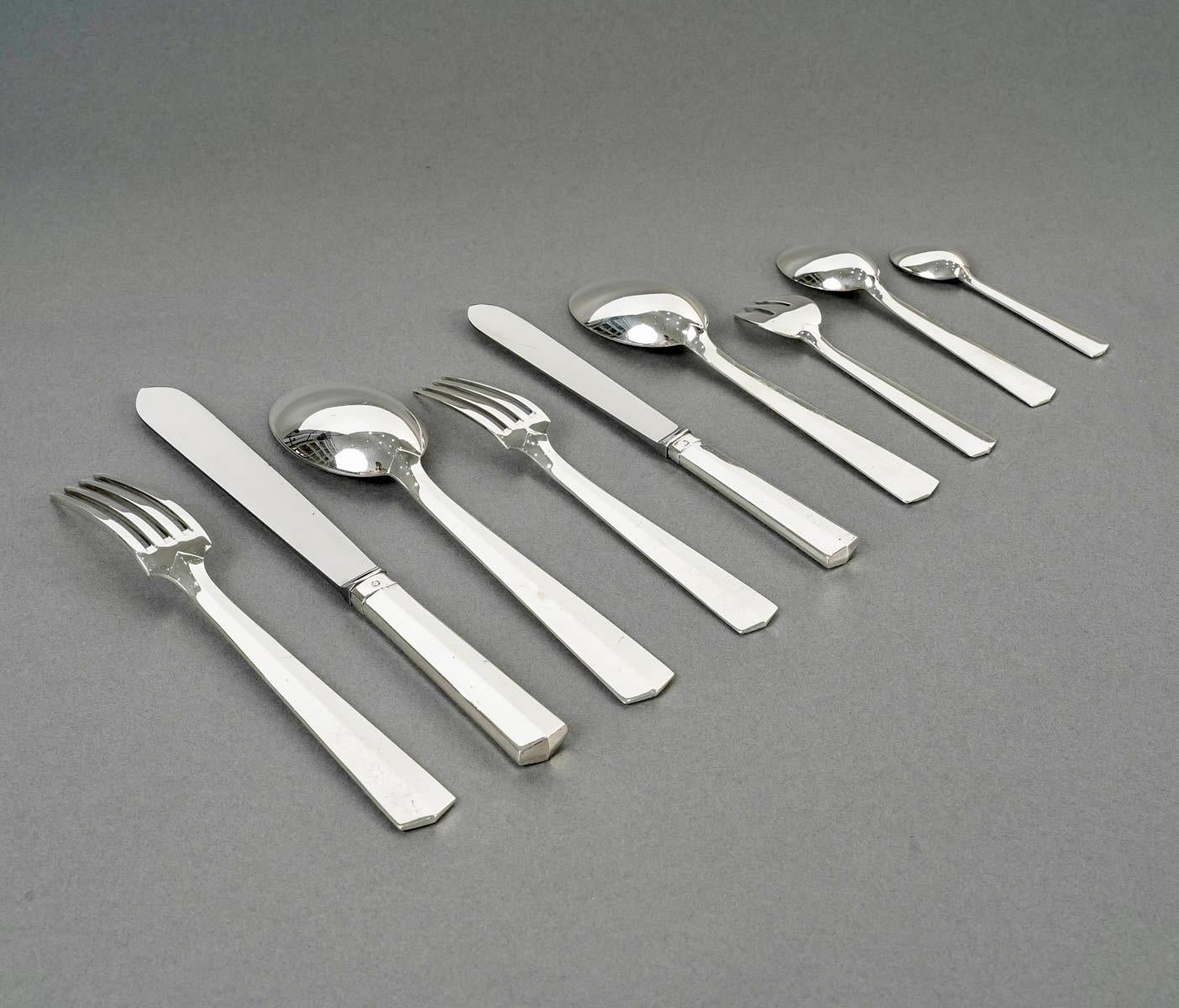 Jean Tetard Art Deco Modernist Cutlery Flatware Set Nice Sterling Silver 115Pces 7