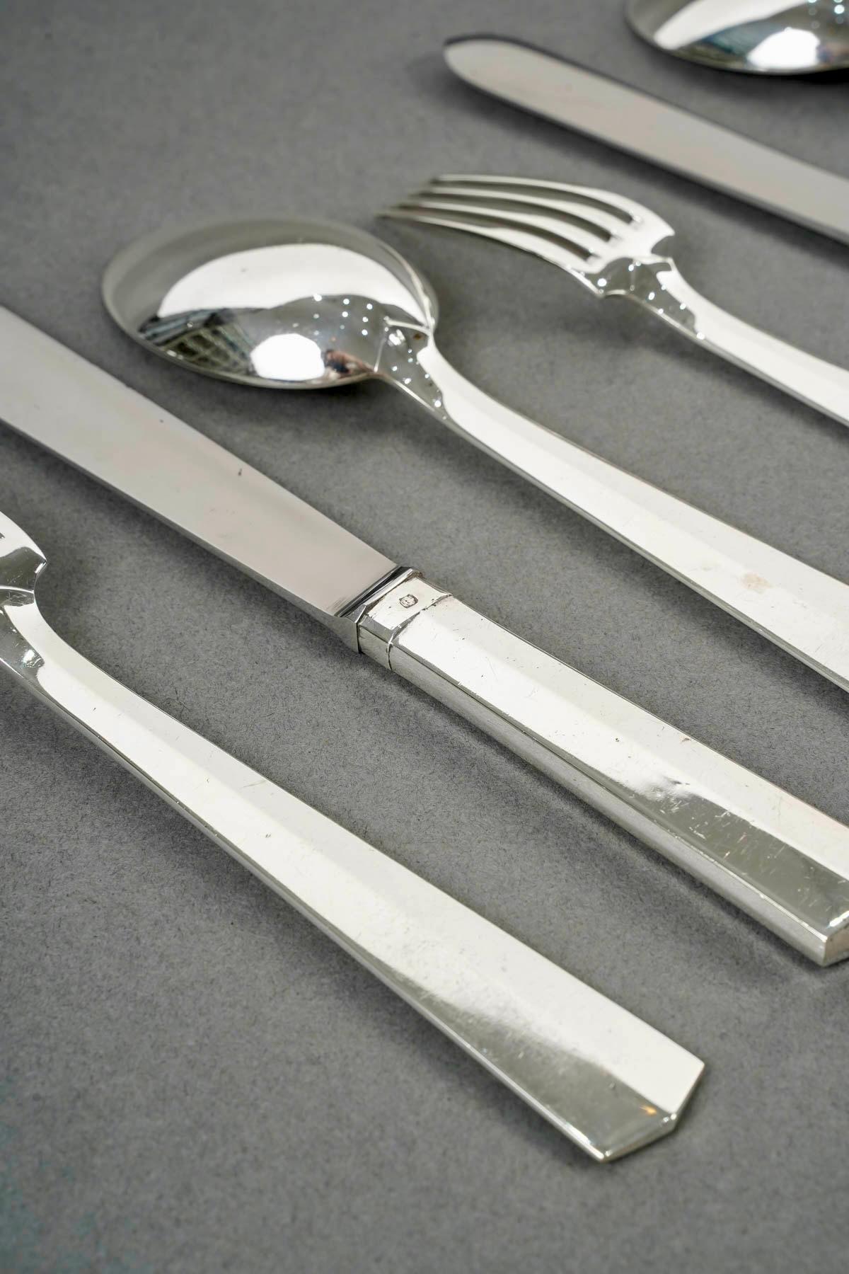 Jean Tetard Art Deco Modernist Cutlery Flatware Set Nice Sterling Silver 115Pces 9