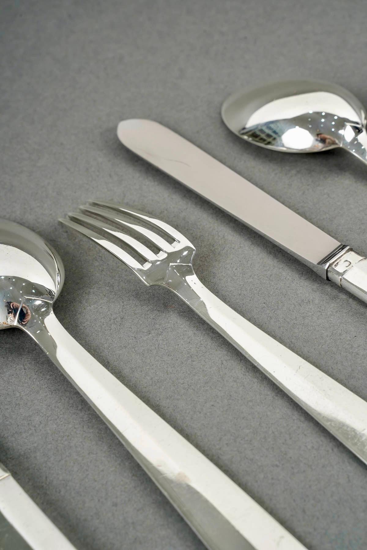 Jean Tetard Art Deco Modernist Cutlery Flatware Set Nice Sterling Silver 115Pces 10