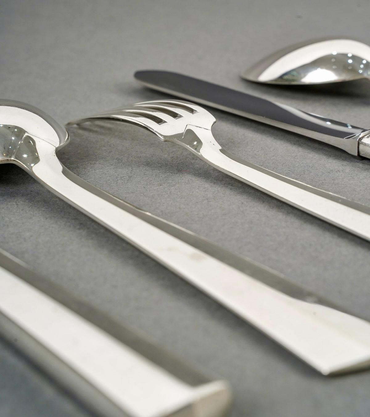Jean Tetard Art Deco Modernist Cutlery Flatware Set Nice Sterling Silver 115Pces 11