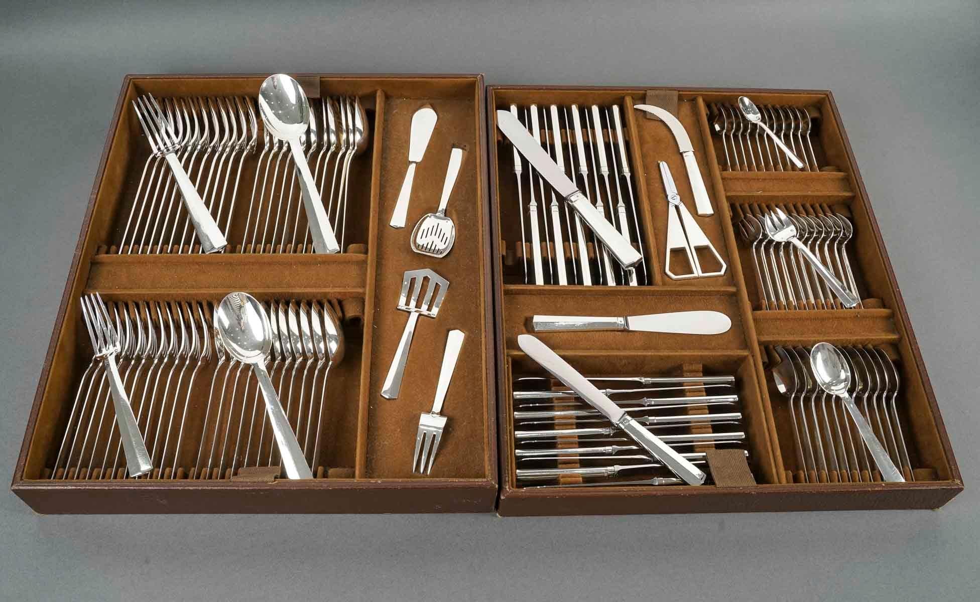 Jean Tetard Art Deco Modernist Cutlery Flatware Set Nice Sterling Silver 115Pces 12