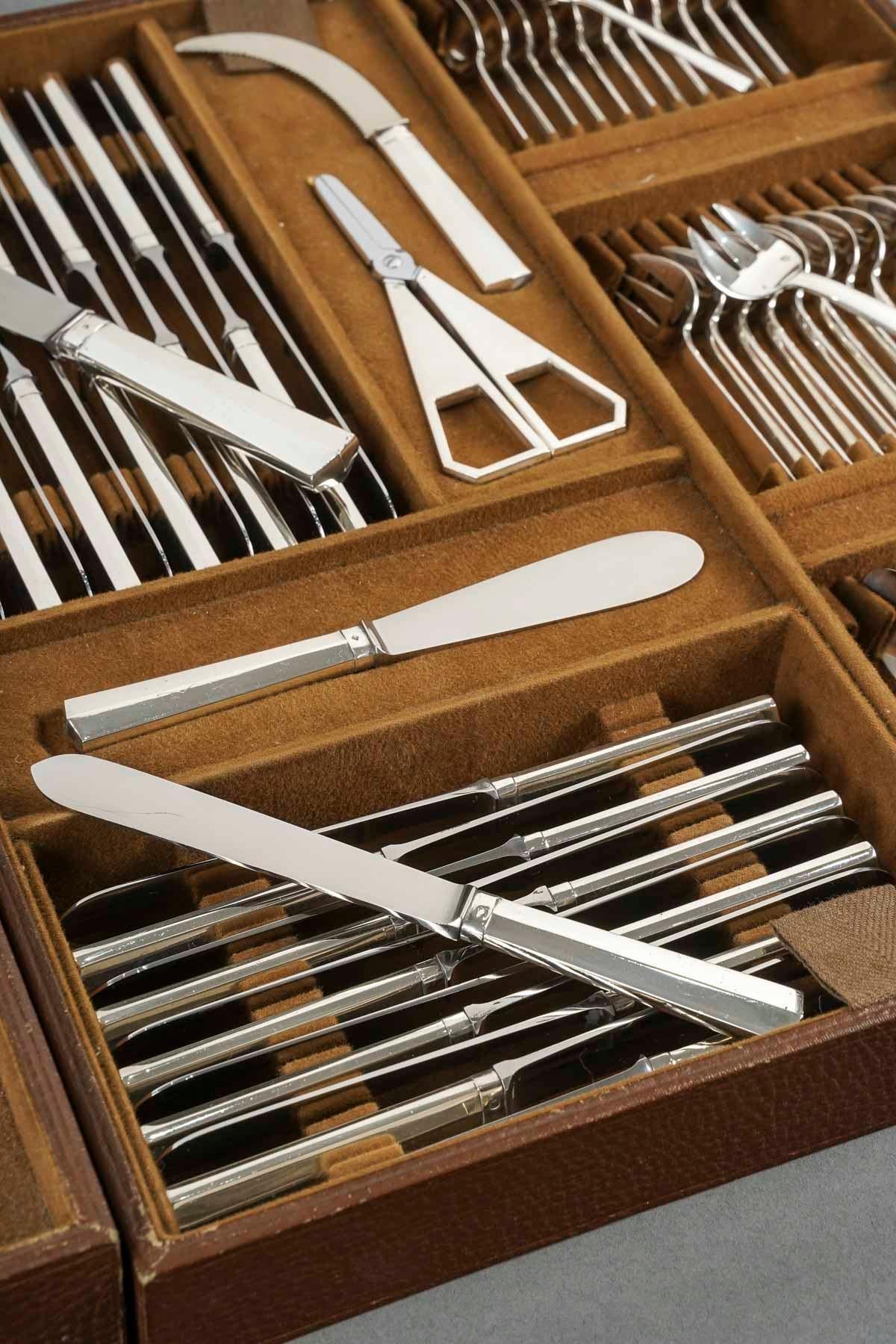 Jean Tetard Art Deco Modernist Cutlery Flatware Set Nice Sterling Silver 115Pces 13
