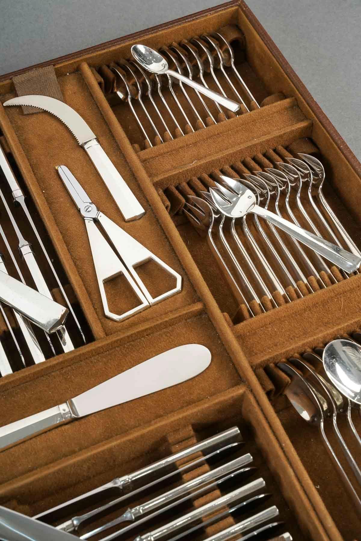 Jean Tetard Art Deco Modernist Cutlery Flatware Set Nice Sterling Silver 115Pces 14