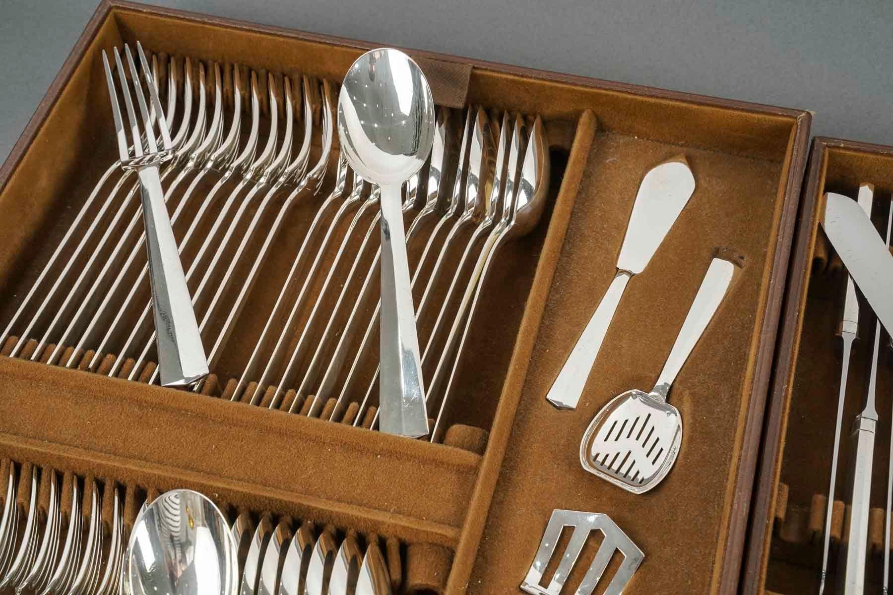 Jean Tetard Art Deco Modernist Cutlery Flatware Set Nice Sterling Silver 115Pces 15