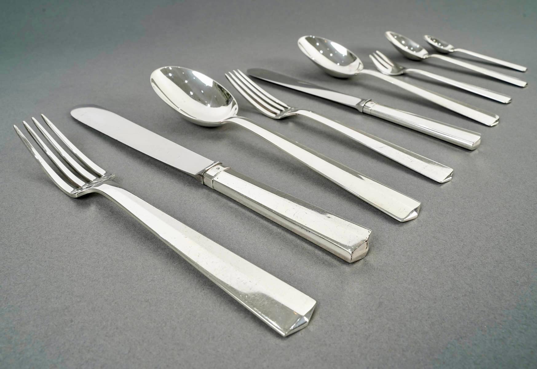 Jean Tetard Art Deco Modernist Cutlery Flatware Set Nice Sterling Silver 115Pces In Good Condition In Boulogne Billancourt, FR
