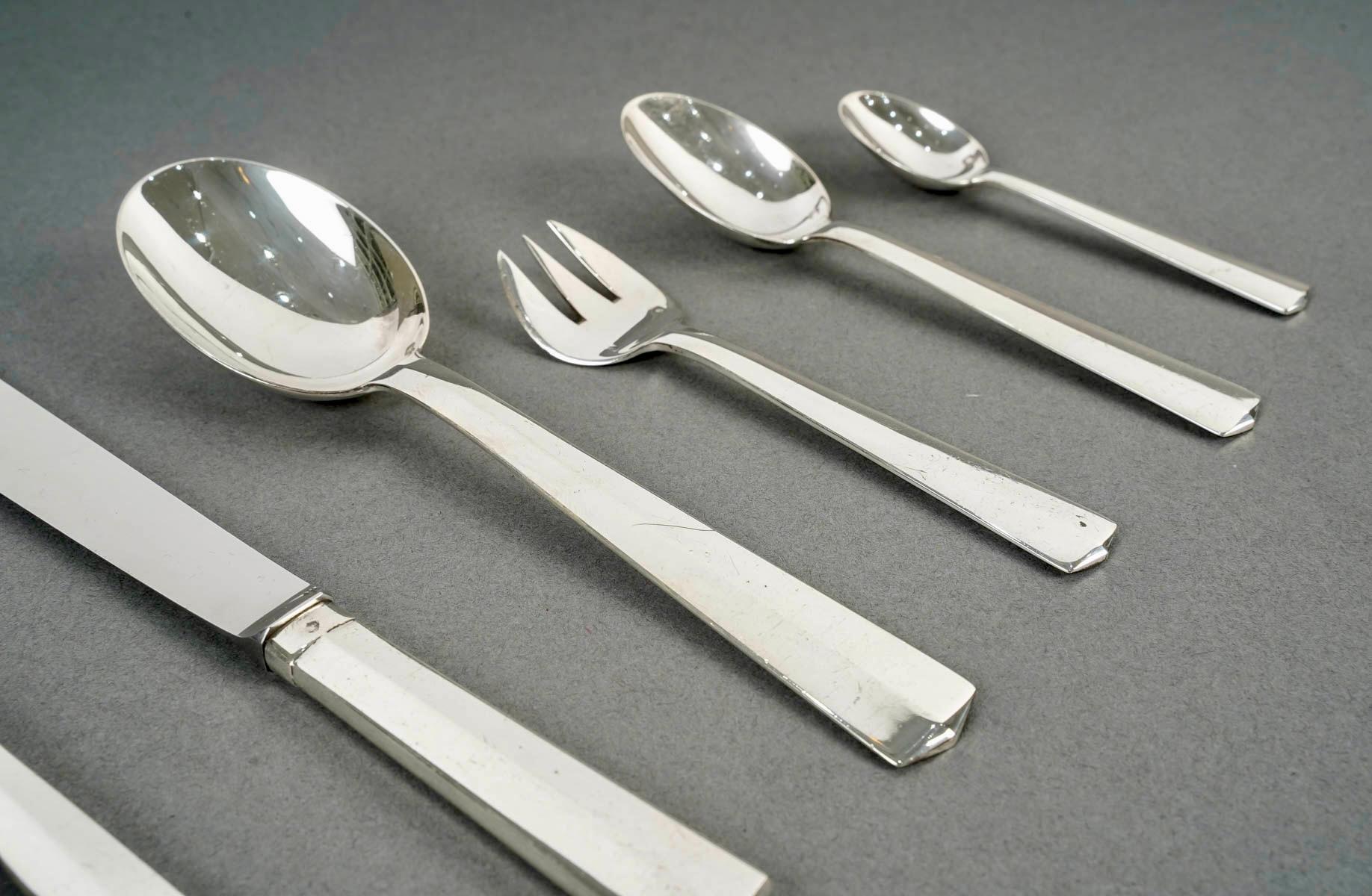 Jean Tetard Art Deco Modernist Cutlery Flatware Set Nice Sterling Silver 115Pces 2