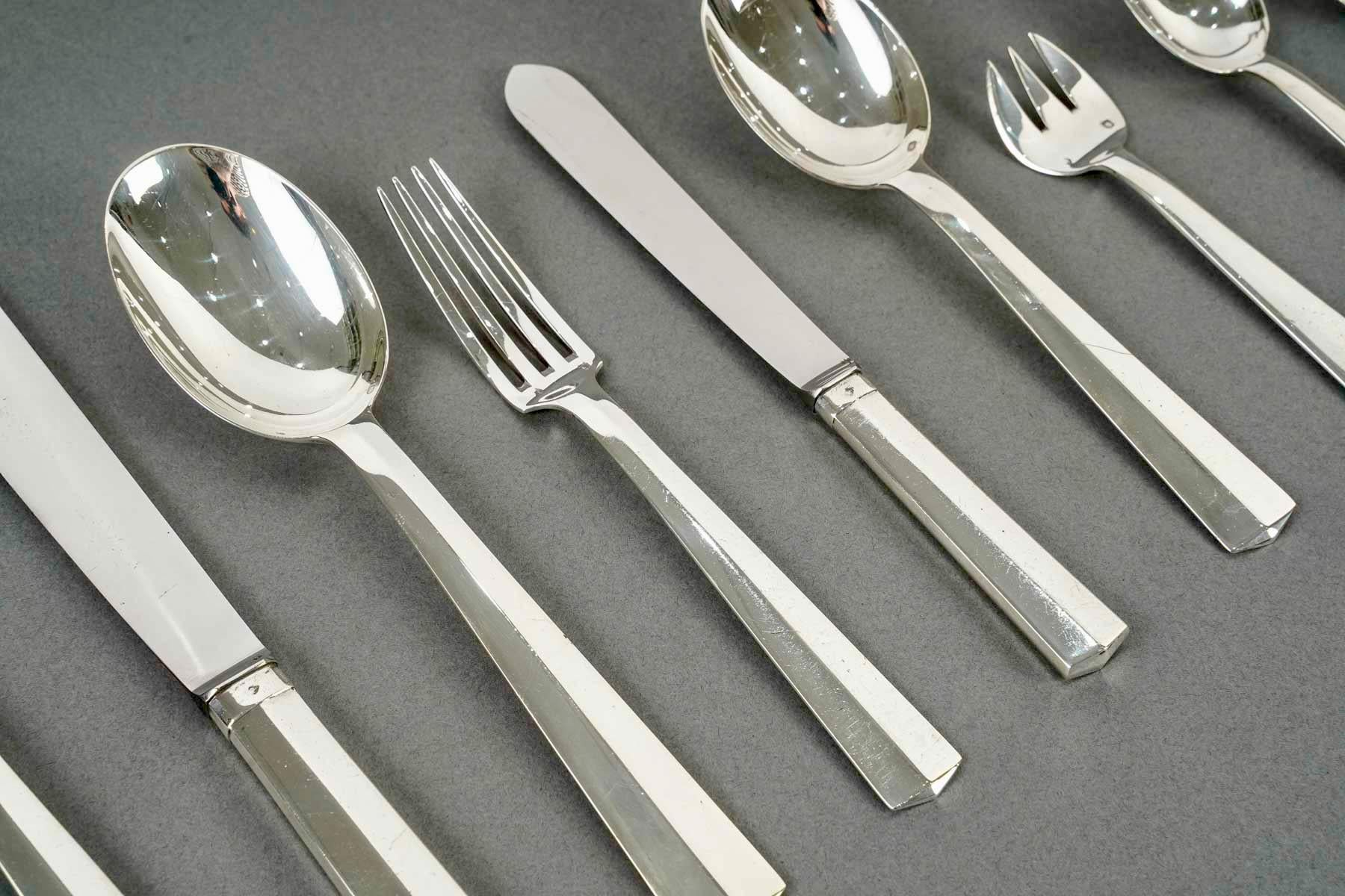 Jean Tetard Art Deco Modernist Cutlery Flatware Set Nice Sterling Silver 115Pces 4