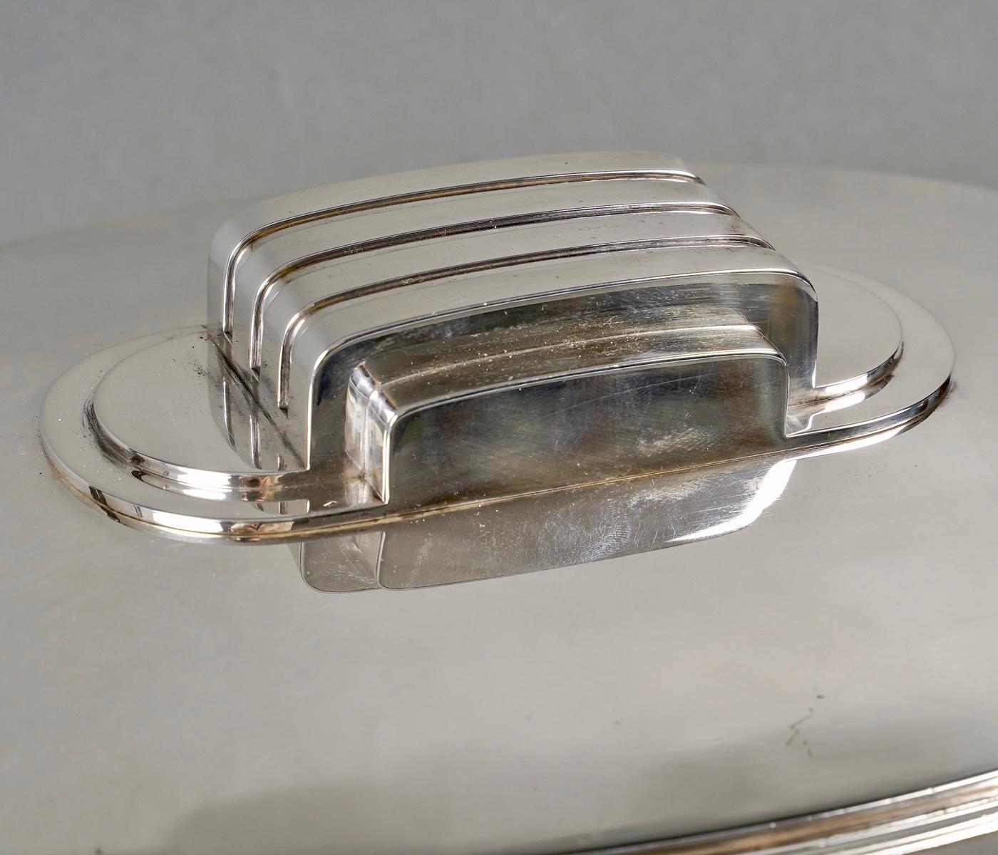 Silver Plate Jean Tetard, Modernist Art Deco Tureen Centerpiece Sterling Silver For Sale